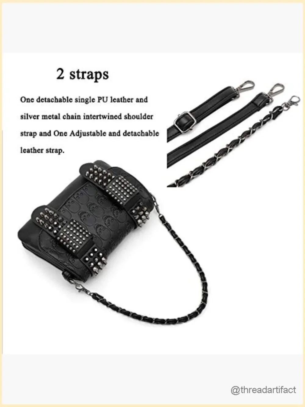 Punk Skull Shoulder Bag Goth Rivet Purse Handbag Leather Chain Satchel Tote